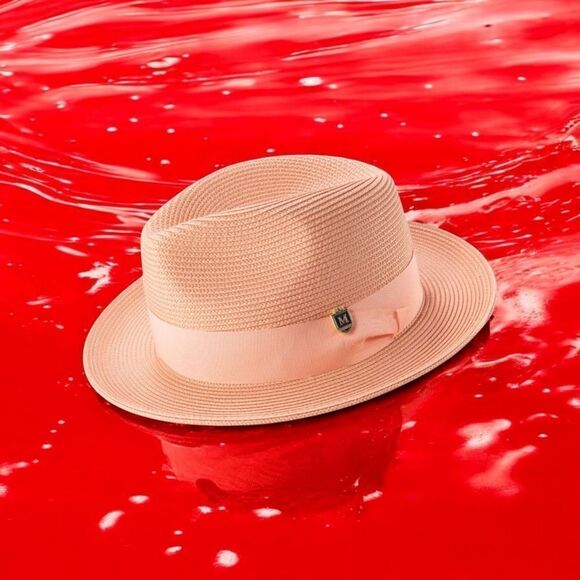 MONTIQUE MENS PEACH WIDE BRIM PINCH FEDORA HAT W/ MATCHING GROSGRAIN RIBBON H42 - Picture 1 of 2